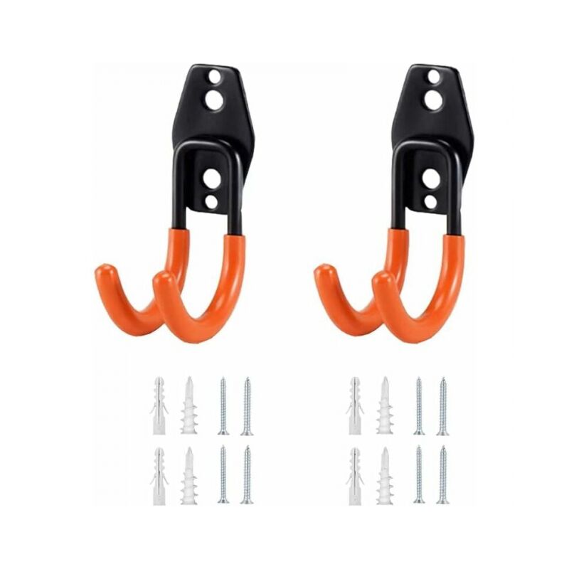 foto del prodotto arancione ganci da garage da 2 pezzi, ganci da garage montati a parete, ganci multiuso, portautensili da giardino con tubo di espansione e viti per
