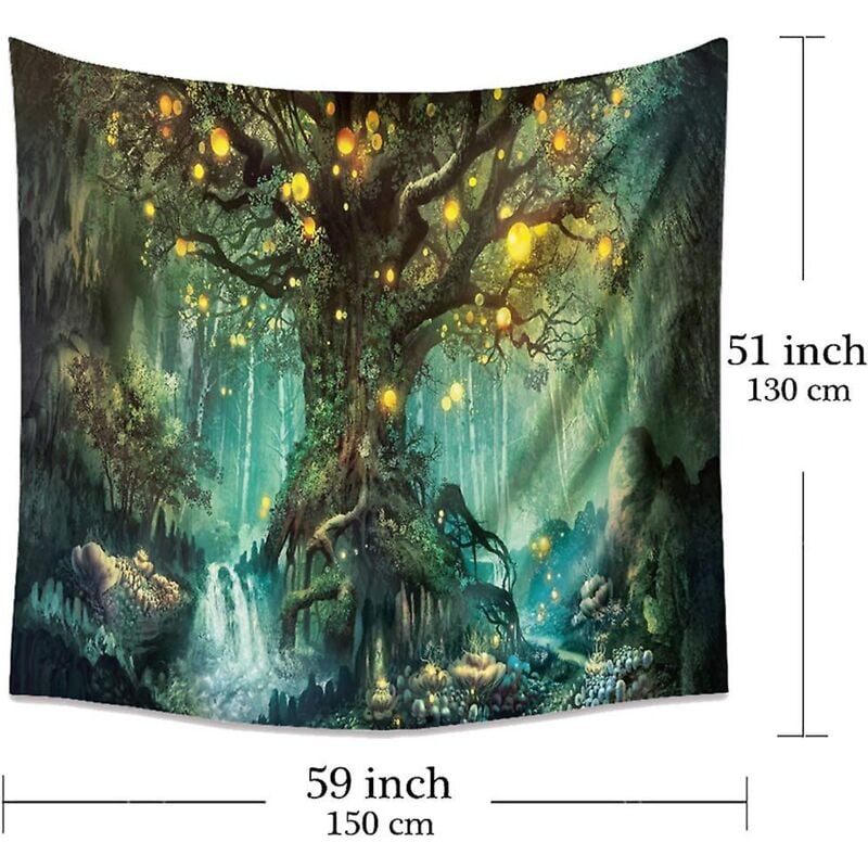 foto del prodotto arazzo da parete con albero della vita, arazzo psichedelico con cascate sotto alberi antichi, arazzo da parete con fata, coperta decorativa da parete