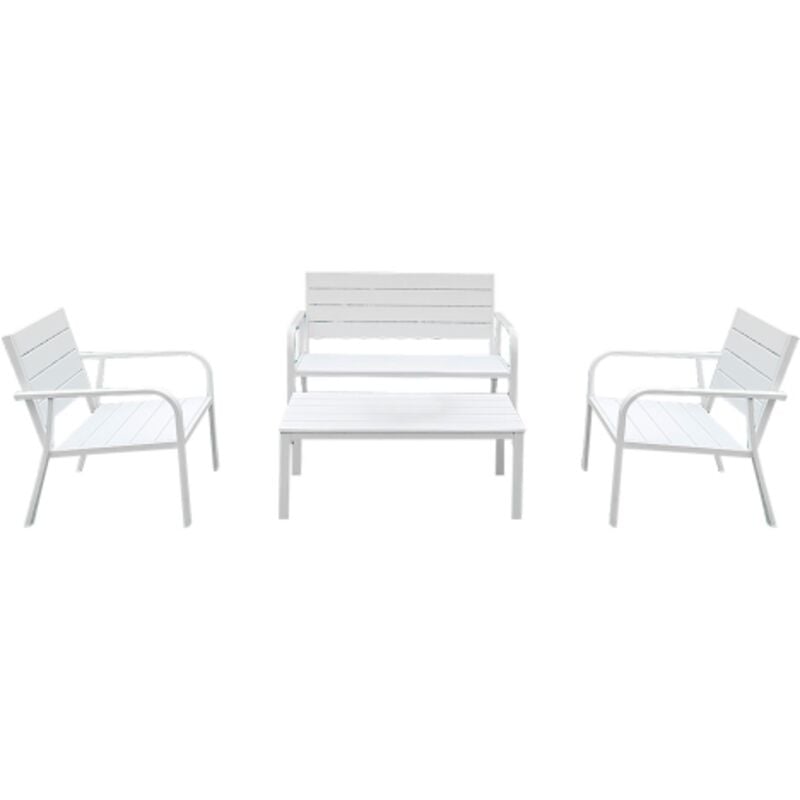 foto del prodotto arbus set salotto da giardino con due sedie divanetto tavolino in metallo verniciato e resina termplastificata bianco da esterno