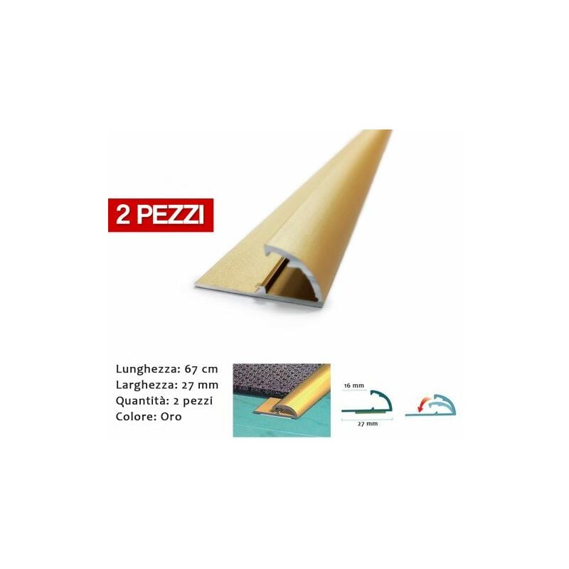 foto del prodotto arcansas profilo blocca ferma passatoia in alluminio colore oro 2 pezzi 67 cm 37939 