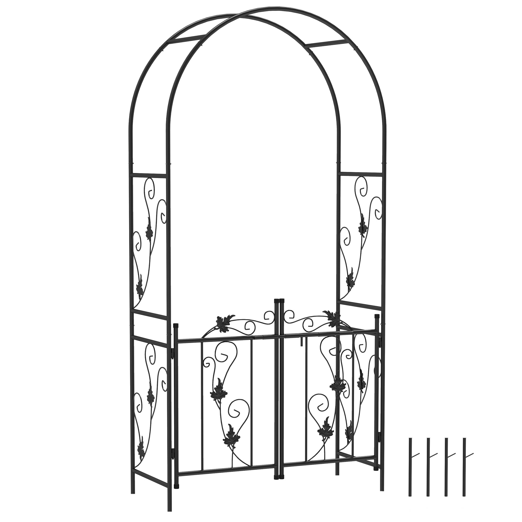 foto del prodotto arco da giardino con cancello 107x45x217 cm traliccio per piante rampicanti in metallo nero
