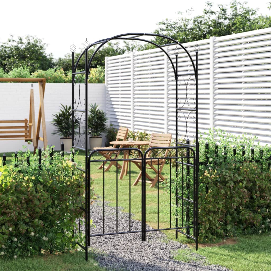 foto del prodotto arco da giardino con cancello nero 108x45x235 cm acciaiocod mxl 97273