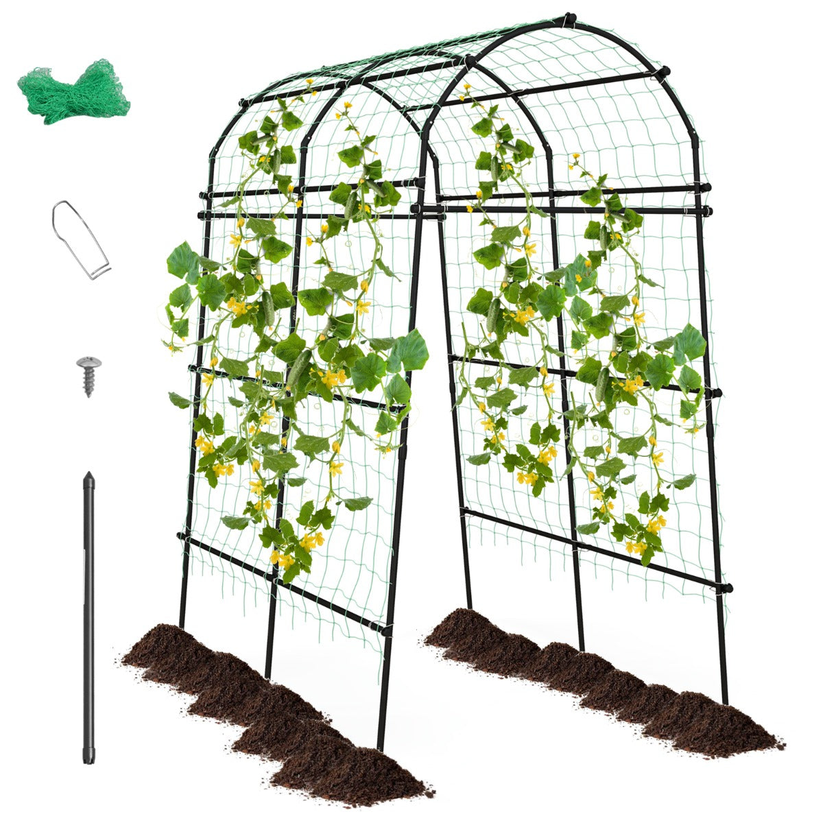 foto del prodotto arco da giardino in metallo 230 cm per piante rampicanti traliccio di cetriolo rivestito in pe decorazione per commemorazione festa di compleanno nero 20 0007677