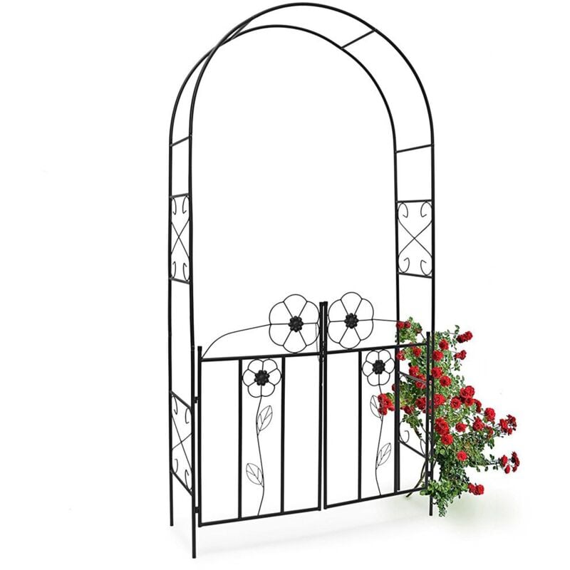 foto del prodotto arco da giardino per piante rampicanti con cancello battente in metallo 116 x 36,5 x 228h cm colore nero bakaji