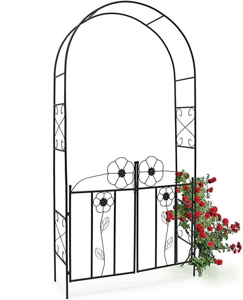 foto del prodotto arco da giardino per piante rampicanti rose con cancello battente in ferro 228cm