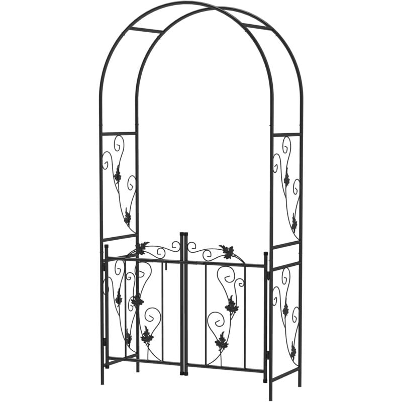 foto del prodotto arco da giardino per rampicanti con cancello in metallo 2.2x1 m nero outsunny