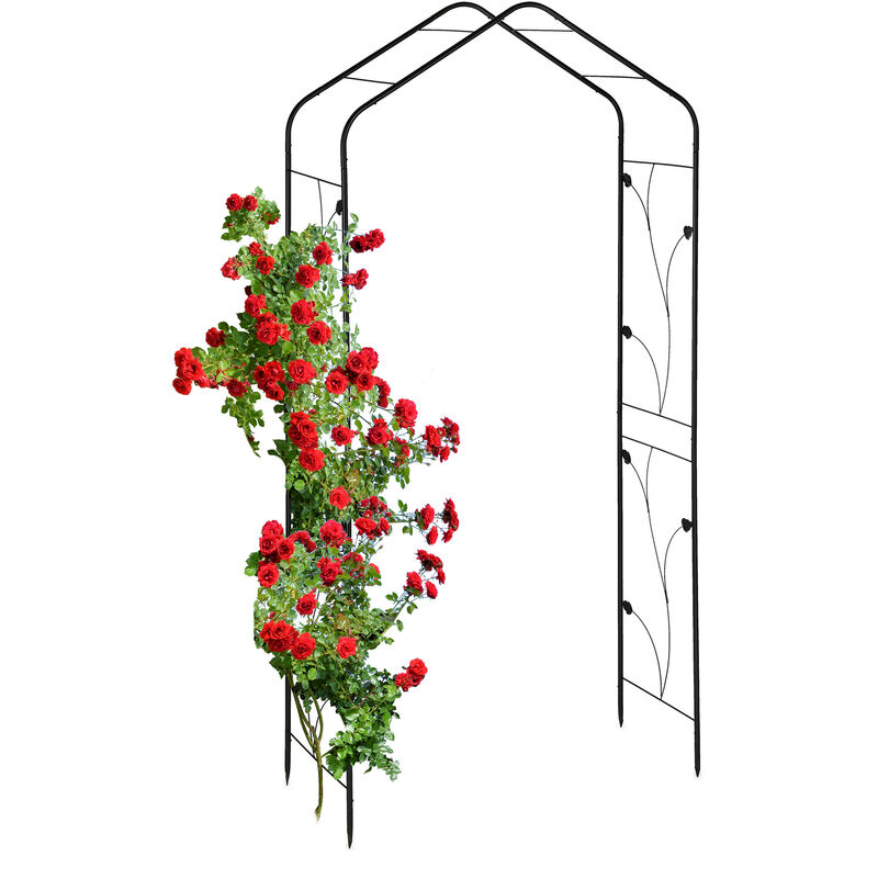 foto del prodotto arco per rose rampicanti da giardino, sostegno per piante, hlp 213 x 106 x 41 cm, supporto in ferro, nero relaxdays