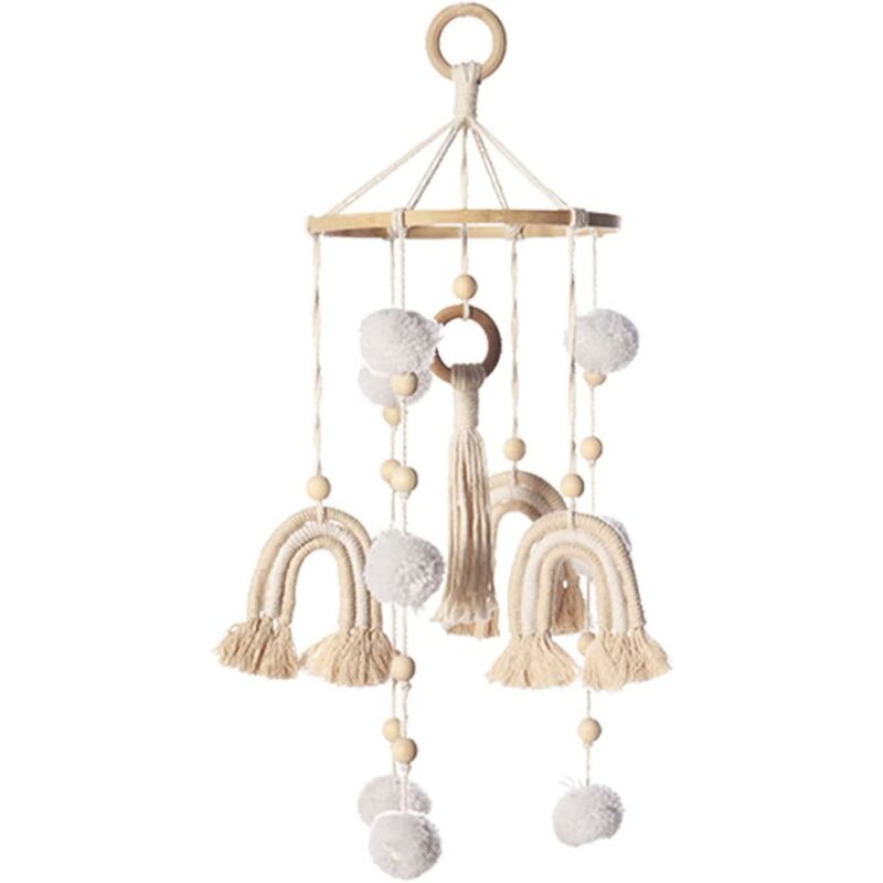 foto del prodotto arcobaleno culla letto campana campanello a vento mobile bambino con pompon bambini appeso culla mobile campanello a vento