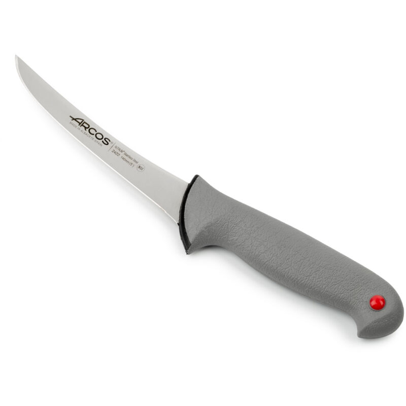 foto del prodotto arcos coltello boner colore prof 242200 in acciaio inox nitrum e mango ergonomico polipropilene e lama 14 cm, coperchio del display