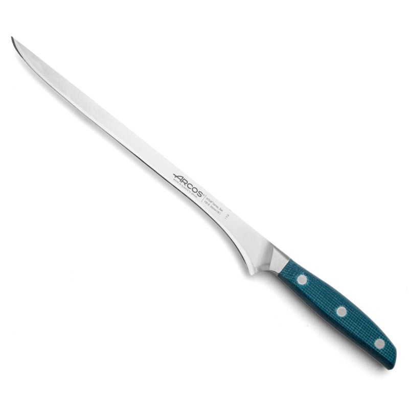 foto del prodotto arcos coltello da bruno coltello lungo e sottile con lama flessibile e bordo liscio. specialmente per tagliare prosciutto e altri pezzi di carne