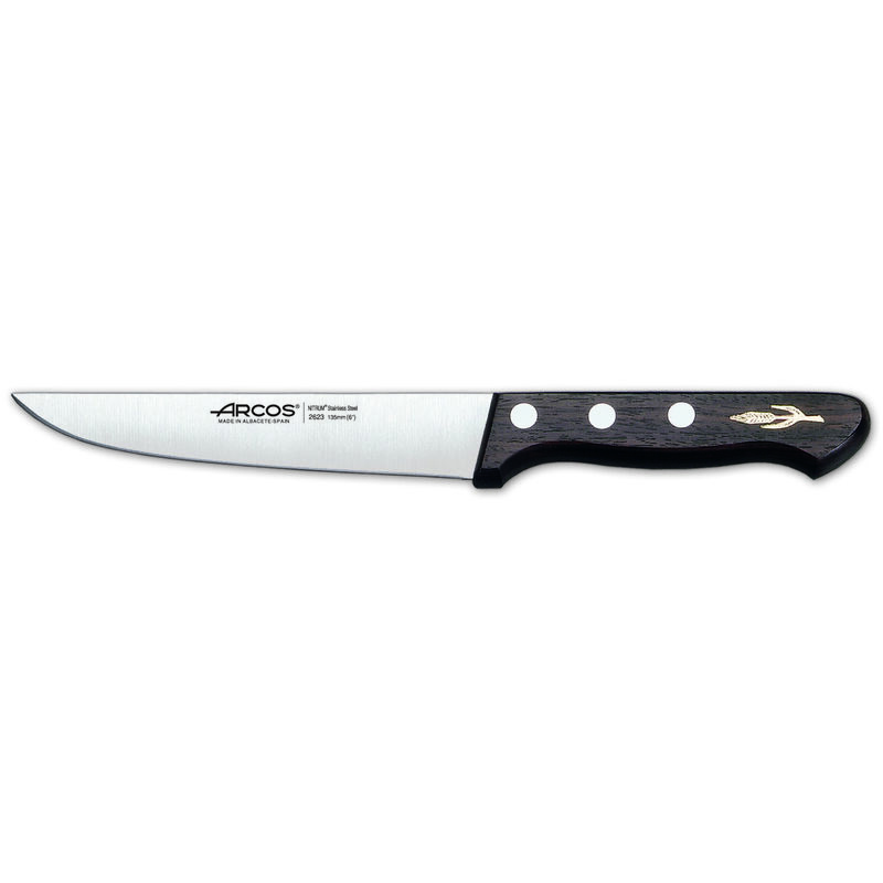 foto del prodotto arcos coltello da cucina palisandro 262300 in acciaio inox nitrum e mango palisandro legno con lama 13,5 cm, e lama di copertura