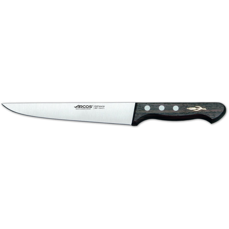foto del prodotto arcos coltello da cucina palisandro 262700 in acciaio inox nitrum e mango palisandro legno con lama 17 cm, e cover blade