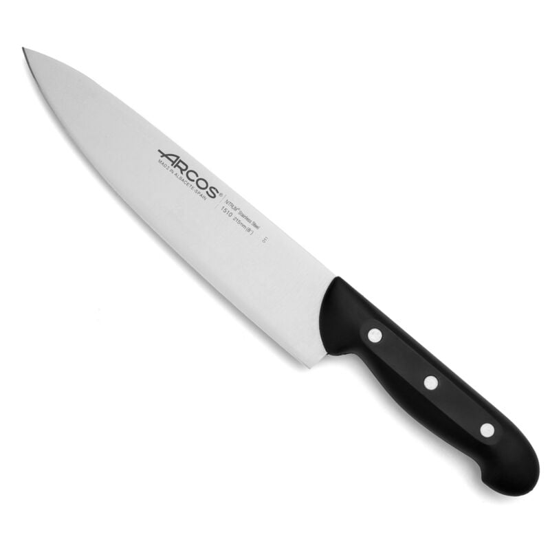 foto del prodotto arcos coltello da cuoco maitre 151000 in acciaio inox nitrum e mango polipropilene con lama da 21,5 cm in blister.