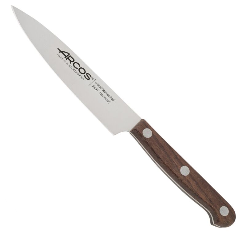 foto del prodotto arcos coltello da cuoco palissandro prof 263100 acciaio inox nitrum e mango palissandro con lama 12 cm, e cover blade
