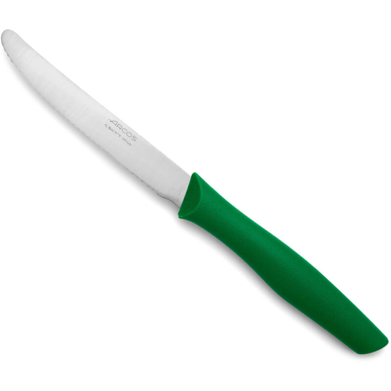 foto del prodotto arcos coltello da tavolo nova 188821 in acciaio inox nitrum e mango polipropilene, lama colore verde 11 cm con coperchio e espositore