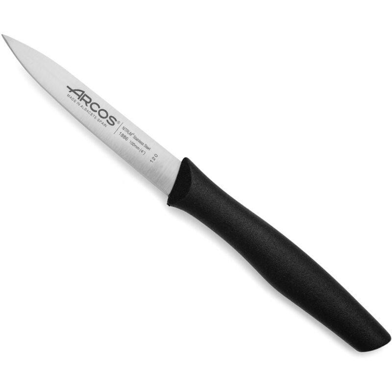 foto del prodotto arcos coltello mondador nova 188600 in acciaio inox nitrum e mango polipropilene, lama colore nero 10 cm con coperchio lama e box espositivo