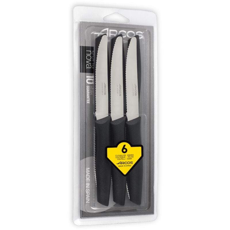foto del prodotto arcos set da tavola nova set di 6 coltelli da tavola con lama seghettata e punta arrotondata, perfetti per tagliare i cibi a tavola.