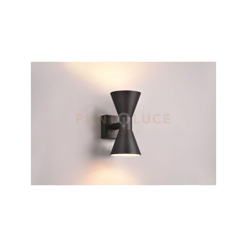 foto del prodotto ardas applique da esterno fusione alluminio nera bi emissione h. 20cm ip44 2 luci attacco gu10