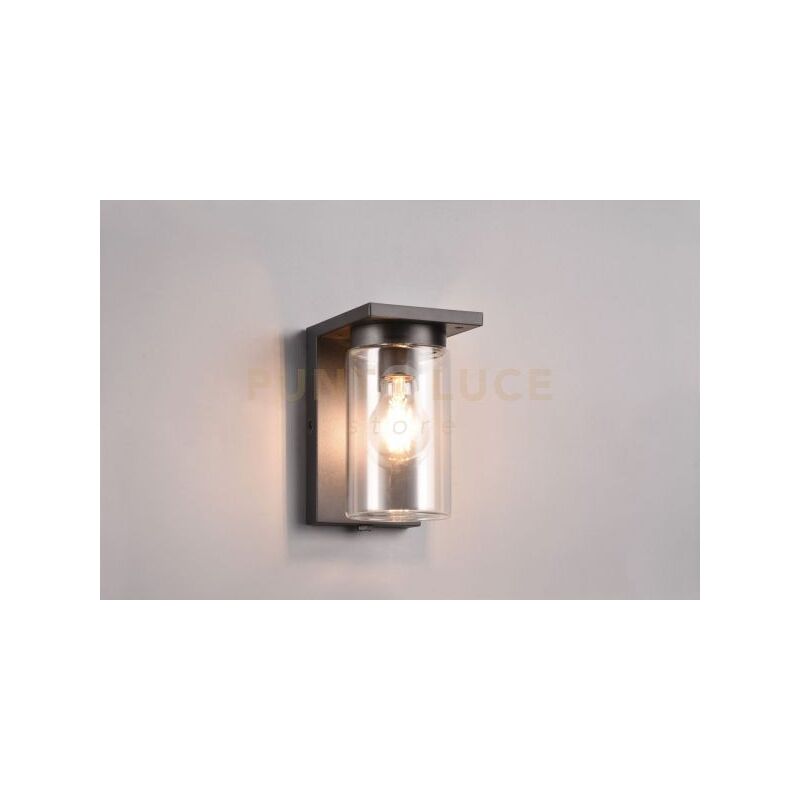 foto del prodotto ardila applique da esterno fusione alluminio nera con vetro cilindro sensore crepuscolare h. 19cm ip44 1 luce attacco e27
