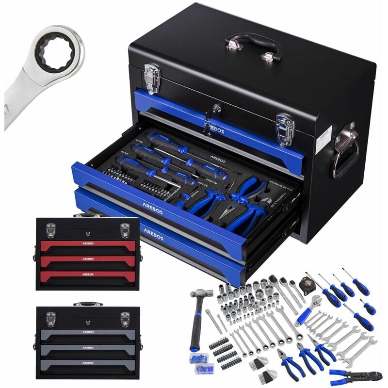 foto del prodotto arebos 172 tlg toolbox cassetta degli attrezzi con 3 cassetti blu nero
