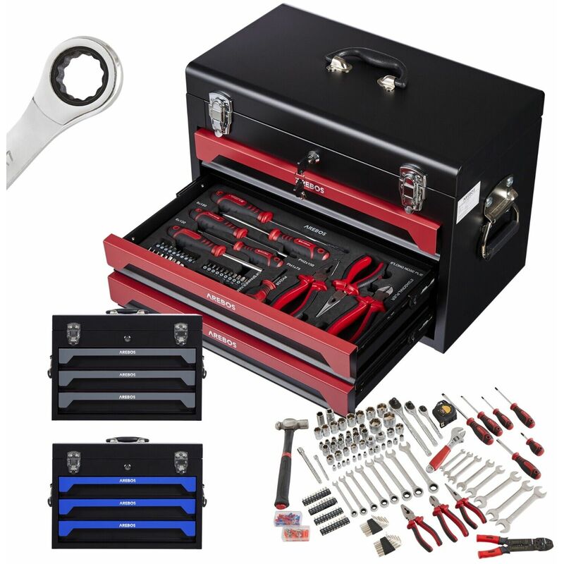 foto del prodotto arebos 172 tlg toolbox cassetta degli attrezzi con 3 cassetti rosso nero