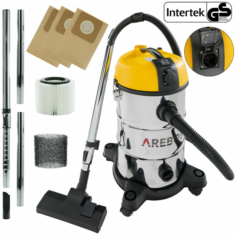 foto del prodotto arebos aspirapolvere industriale 30 l bagnato e asciutto aspirapolvere 1300 w giallo