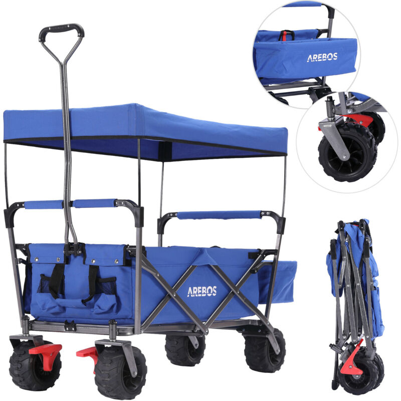 foto del prodotto arebos carrello a mano con tetto per trasporto carrello per attrezzature blu