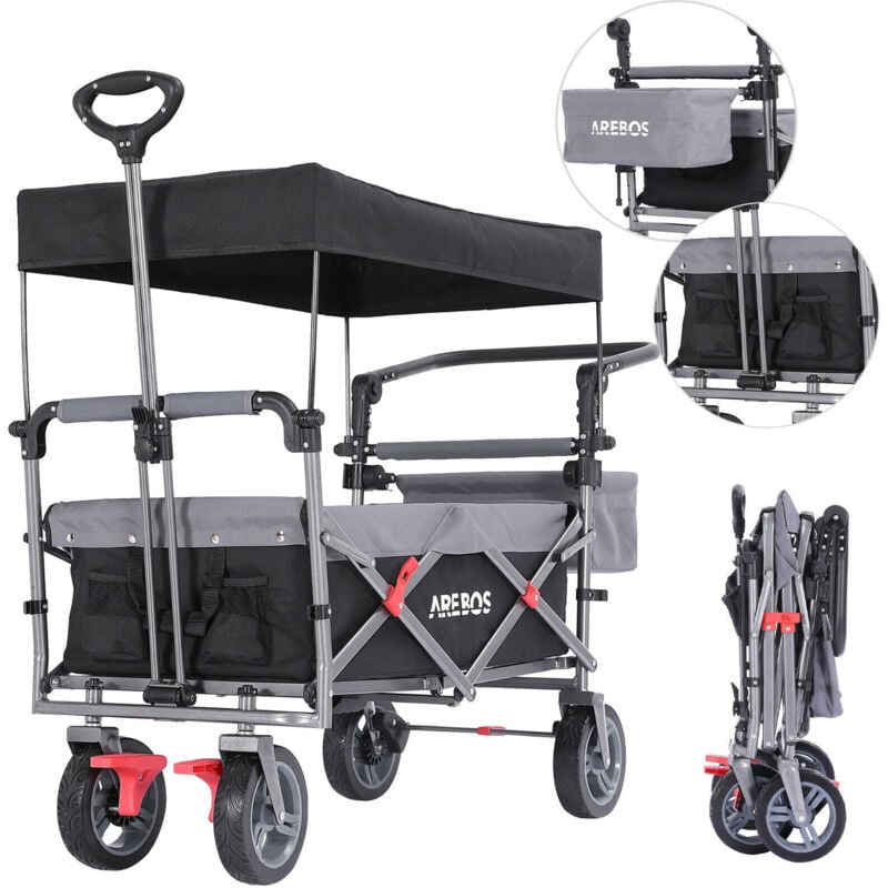 foto del prodotto arebos carrello a mano premium con tetto pieghevole carrello da giardino