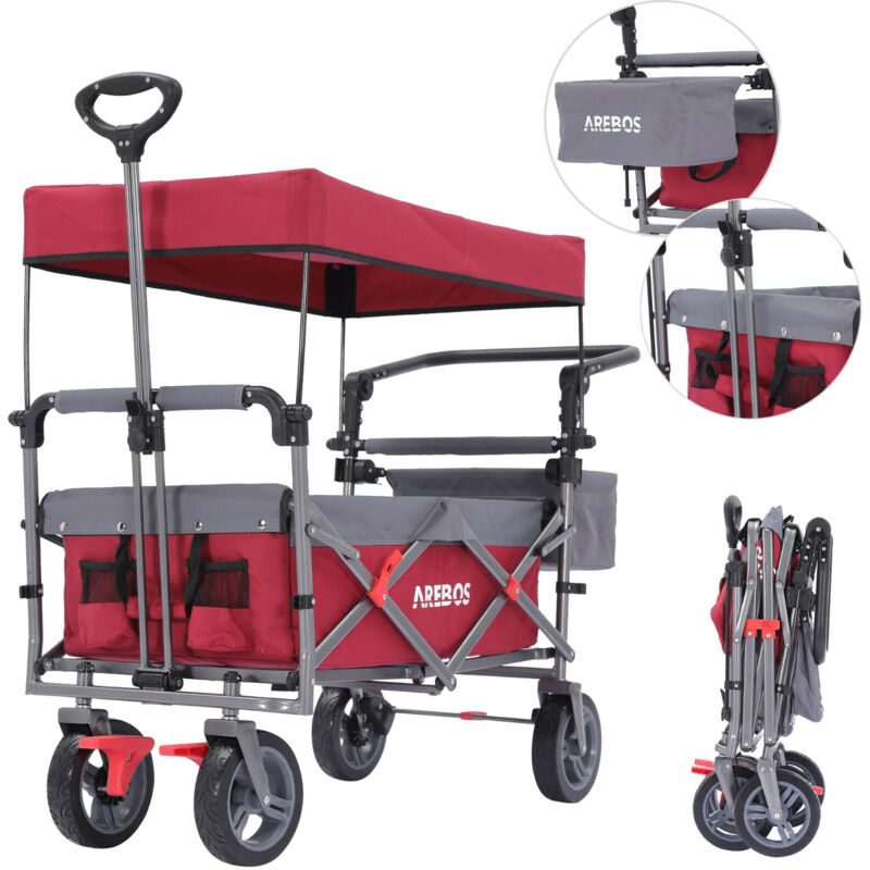 foto del prodotto arebos carrello manuale premium con tetto pieghevole rosso grigio