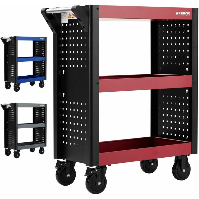 foto del prodotto arebos carrello officina carrello degli attrezzi carrello montaggio rosso nero