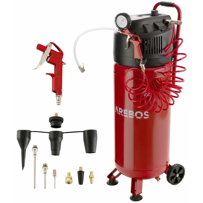 foto del prodotto arebos compressore ad aria 50l 10 bar verticale rosso con set accessori 13 pezzi