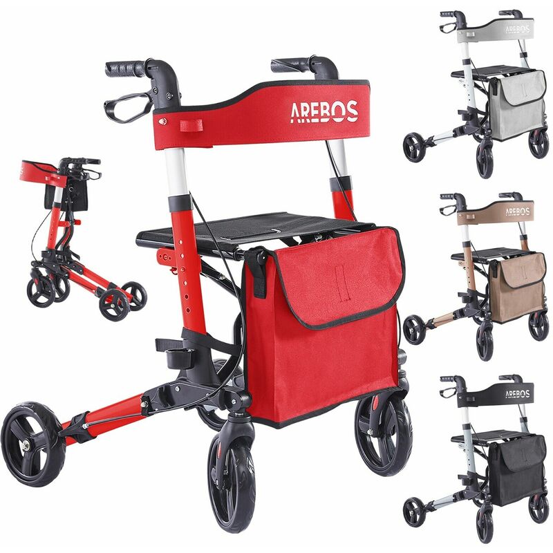 foto del prodotto arebos deambulatore 4 ruote rollator anziani terza et ausili disabili 136 kg rosso