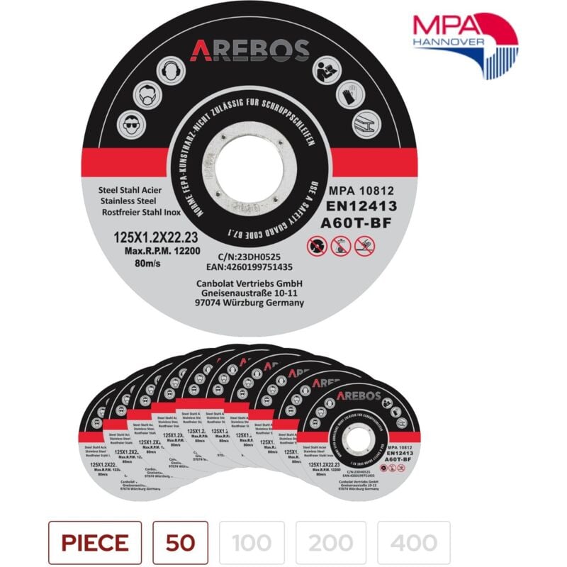 foto del prodotto arebos dischi taglio dischi flessibili 125 mm ammissione 22,2 mm spessore 1 mm