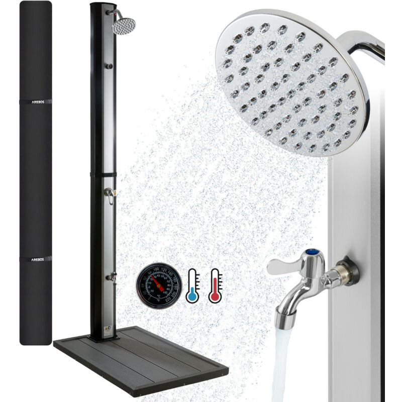 foto del prodotto arebos elemento a pavimento e doccia solare 35 l argento nero plastica cromato incl. copertina