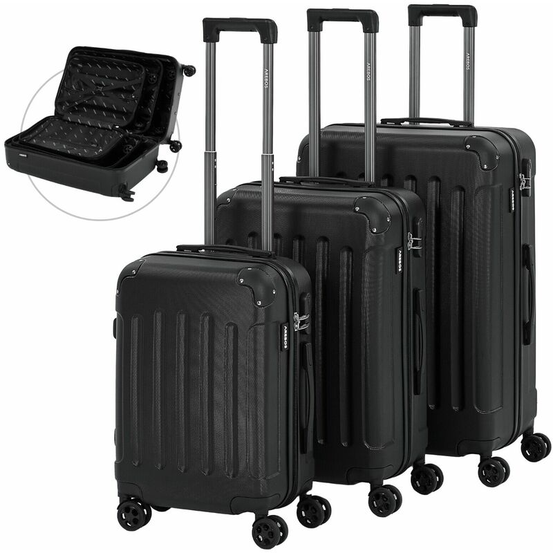 foto del prodotto arebos hard case trolley da viaggio case m l xl case set di valigie a mano nero