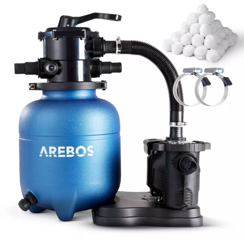 foto del prodotto arebos impianto filtrante a sabbia 350 w 9500 l h con sfere filtranti da 600 g