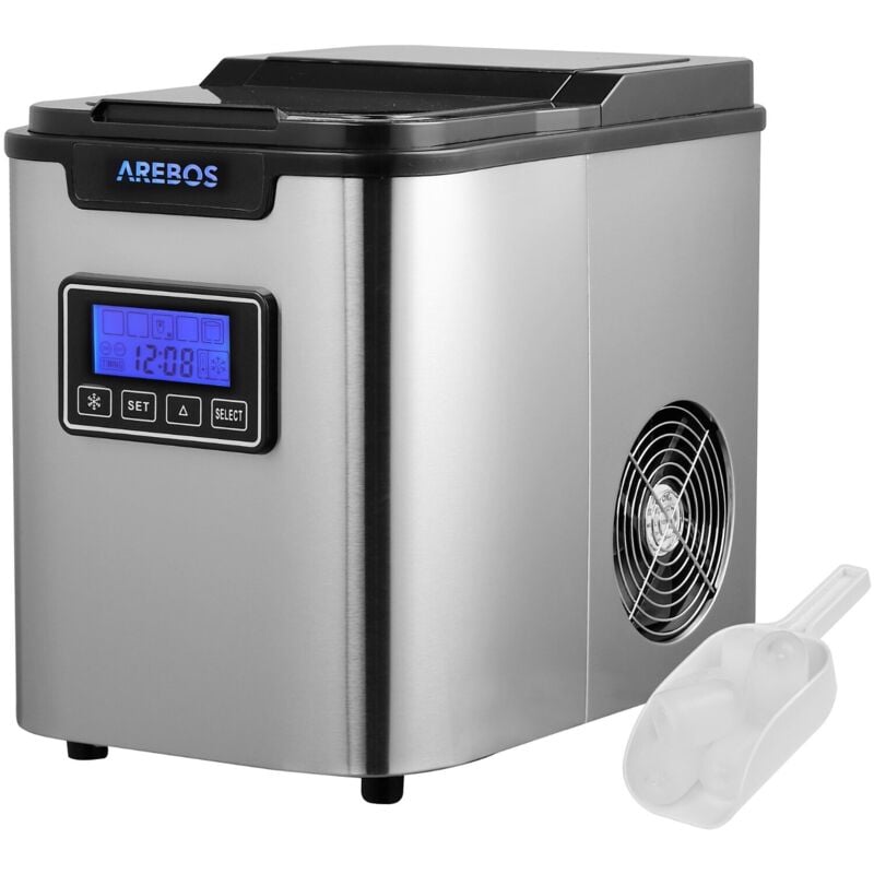 foto del prodotto arebos macchina per cubetti di ghiaccio acciaio inossidabile 2,2l lcd 12 kg 24h