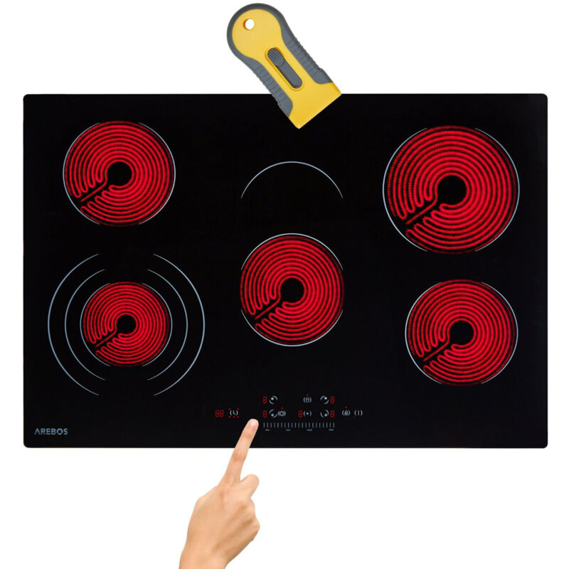 foto del prodotto arebos piano cottura in vetroceramica autosufficiente 5 zone di cottura 77 cm