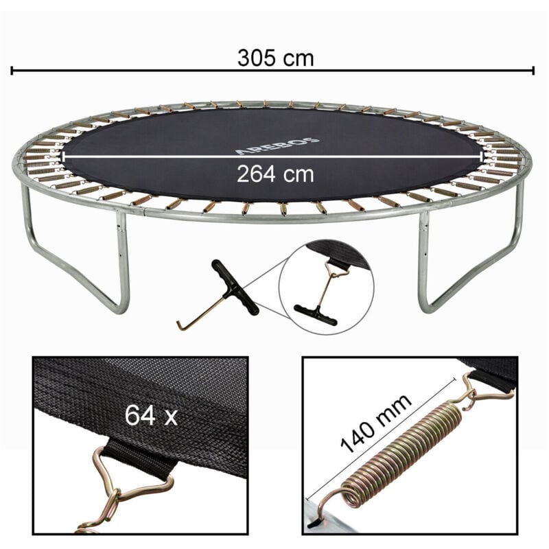 foto del prodotto arebos tappeto da salto 264cm per trampolini 305cm 140 mm molle 64 occhielli
