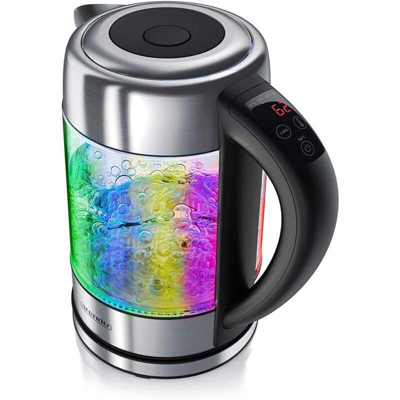 foto del prodotto arendo nuovo bollitore elettrico led rgb in acciaio inox e vetro con regolazione della temperatura 1,7l funzione sterilizza bpa free 