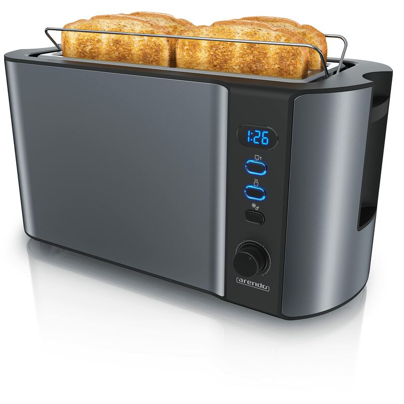 foto del prodotto arendo tostapane a 2 fessure xxl scongela doppia parete termoisolante con accessorio scalda cornetto 1500w vassoio raccogli briciole