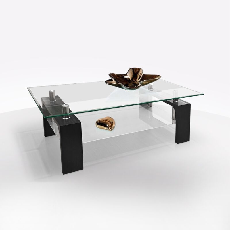 foto del prodotto ares tavolino in laminato larice nero e piano in vetro cm 110x60 h. 40