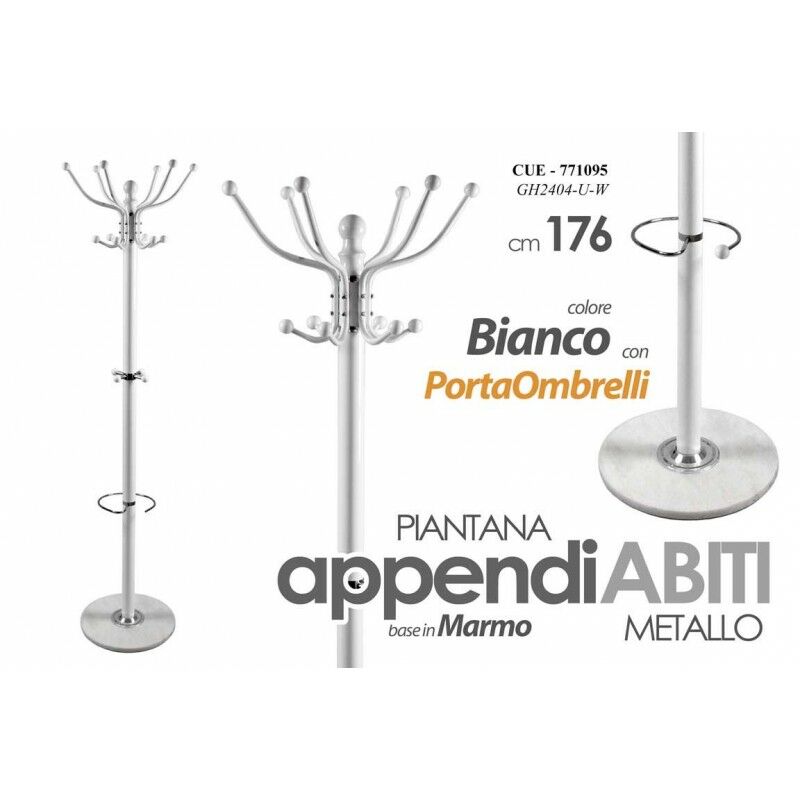 foto del prodotto argonauta appendiabiti piantana da terra in metallo bianca con portaombrelli cm 176