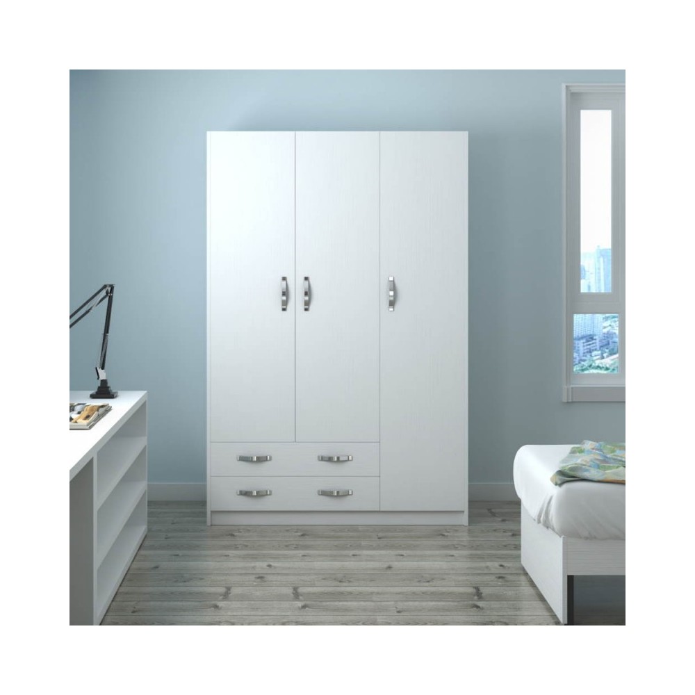 foto del prodotto argonauta armadio 3 ante con cassettiera bianco frassinato cm 135x52xh 210