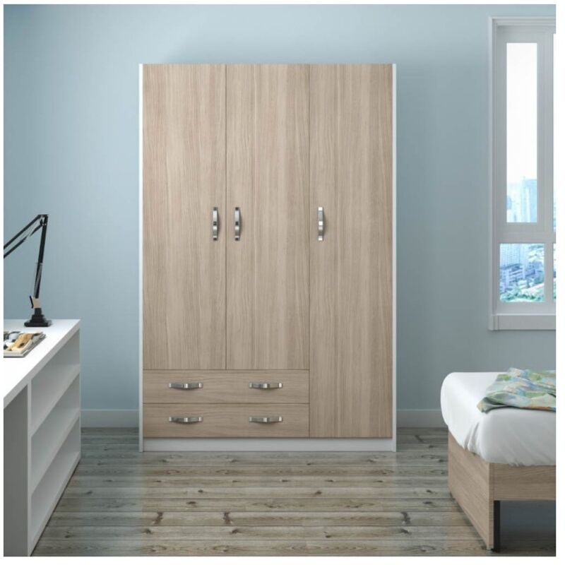 foto del prodotto argonauta armadio 3 ante e 2 cassetti cassa bianco frontale olmo cm 135x52xh 210