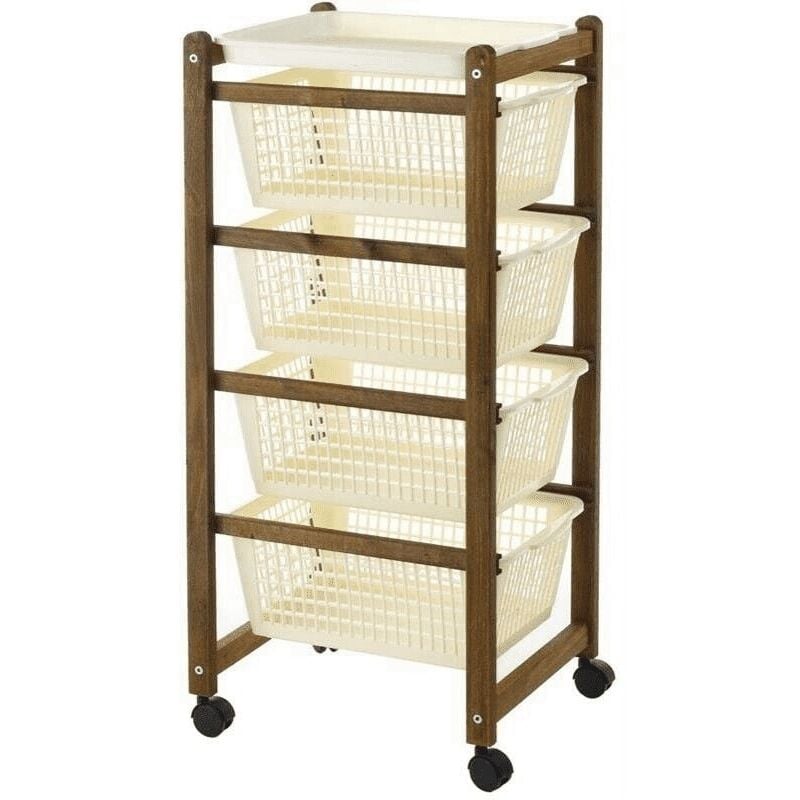 foto del prodotto argonauta carrello salvaspazio noce in legno cestini plastica cm 36 x 30 x 82 h cm