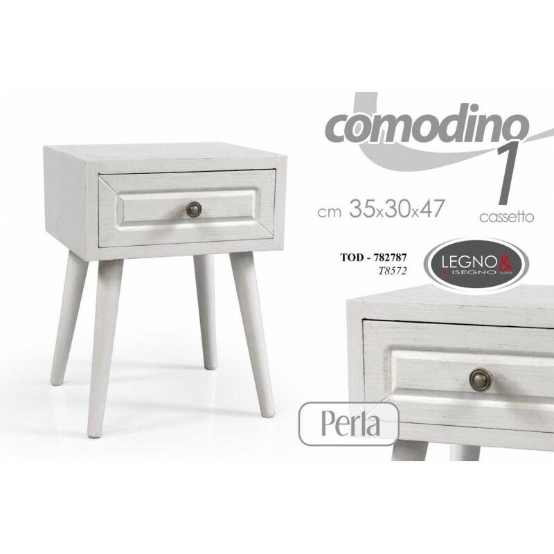 foto del prodotto argonauta comodino bianco anticato con cassetto cm 35 x 30 x 47 h