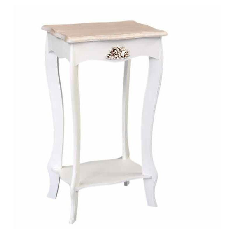 foto del prodotto argonauta comodino bianco e beige gambe lunghe 1 ripiano 40x30xh.70 cm