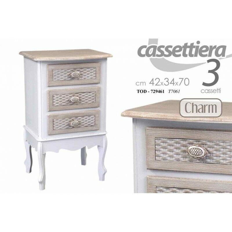 foto del prodotto argonauta comodino con cassetti anticato shabby bianco cm 42 x 34 x 70 h