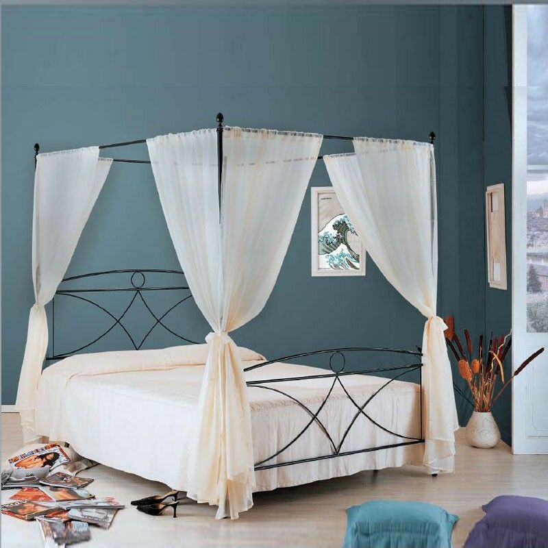 foto del prodotto argonauta - letto in ferro matrimoniale con baldacchino nero alice 166x208x h210 cm